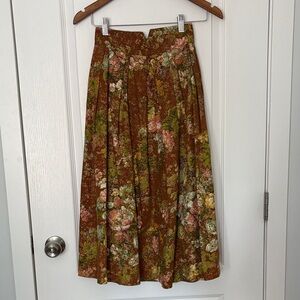Floral Brown Midi Skirt